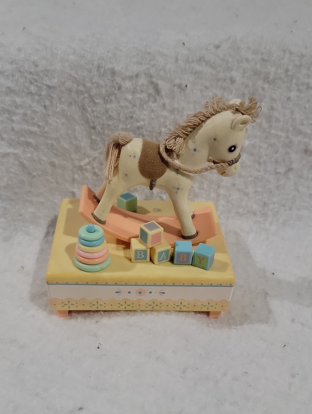 Hallmark Cream and Pastel Plastic Rocking Horse Music Box Rock A Bye Baby